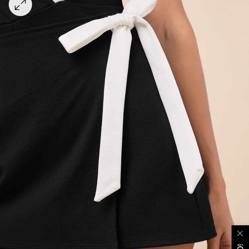 Lulus Black Color Block Collared Halter Wrap Skort Romper - Picture 4 of 6